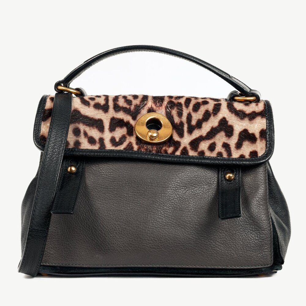 Yves Saint Laurent Small Muse Two Grey Leopard-Calf Hair 2-Way Top-Handle Bag
